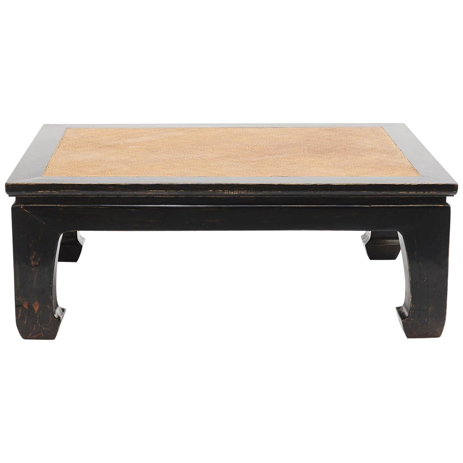 Chinese Black Lacquer Coffee Table with bamboo wicker Inlaid