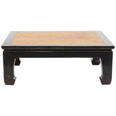 Chinese Black Lacquer Coffee Table with bamboo wicker Inlaid