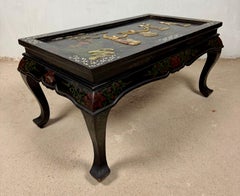 Chinese Black Lacquer Coffee Table with Hand-Painted Decoration