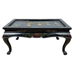 Chinese Black Lacquer Coffee Table with Hand-Painted Decoration