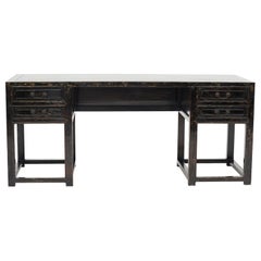 Vintage Chinese Black Lacquer Doctor's Desk with a Stunning Marbled Look on Tabletop