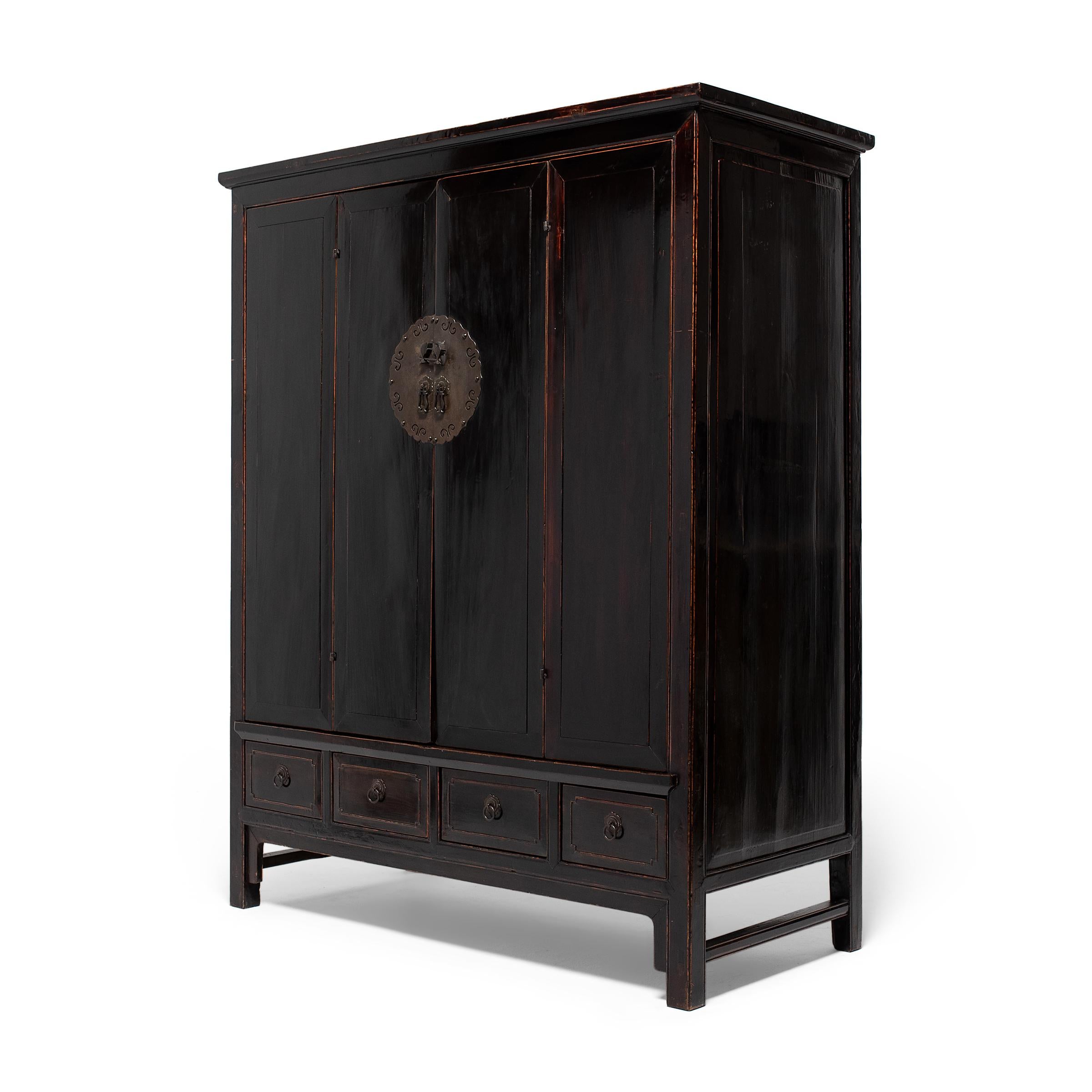 Lacquered Chinese Black Lacquer Double Fish Cabinet, c. 1850