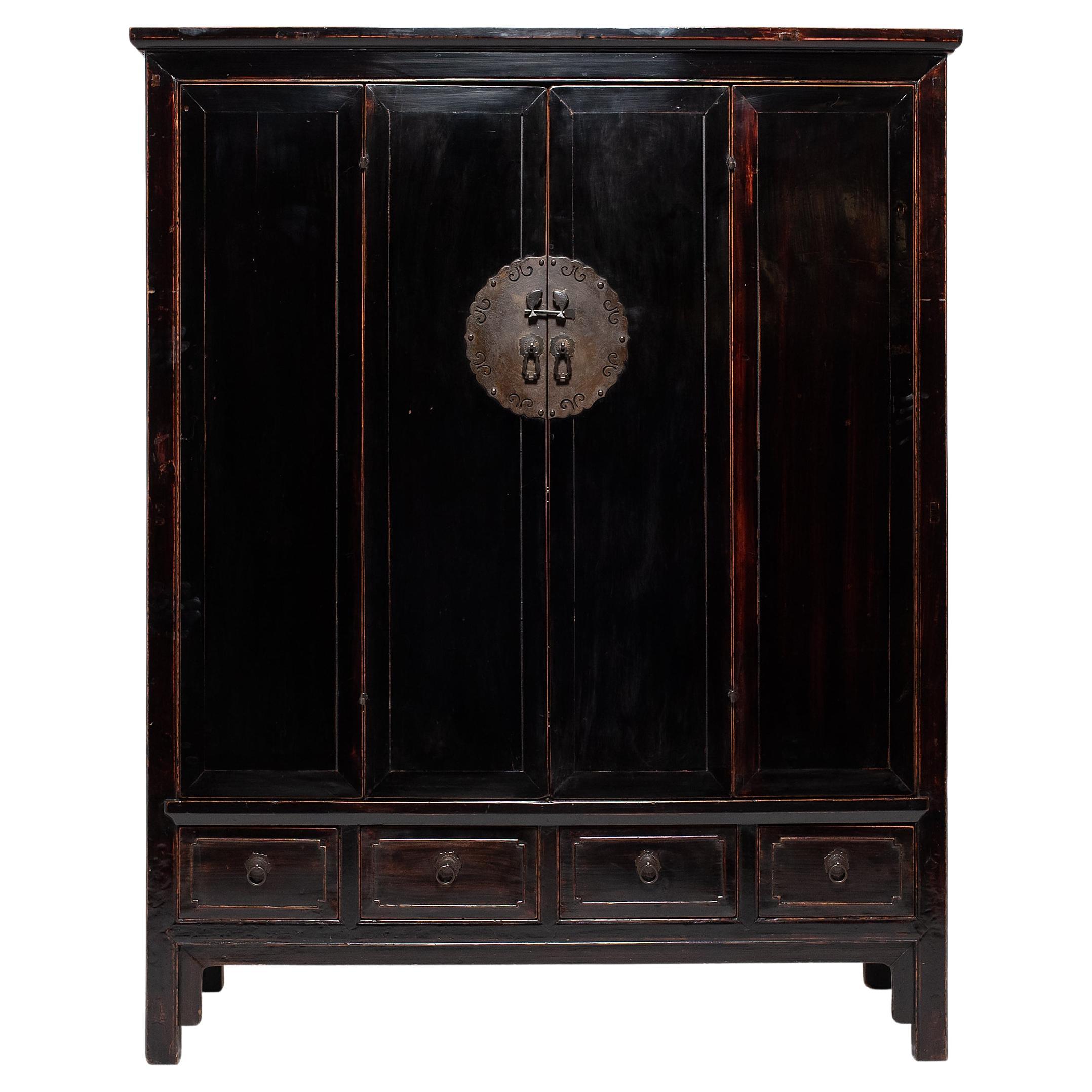Chinese Black Lacquer Double Fish Cabinet, c. 1850