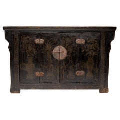 Cofre chino de laca negra con cuatro flores, c. 1850