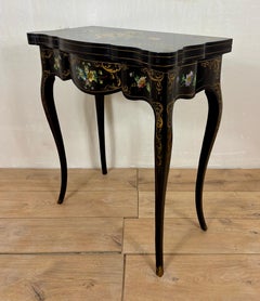 Chinese Black Lacquer Games Table with Hand-Painted Floral Decoration