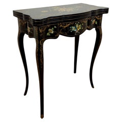 Chinese Black Lacquer Games Table with Hand-Painted Floral Decoration