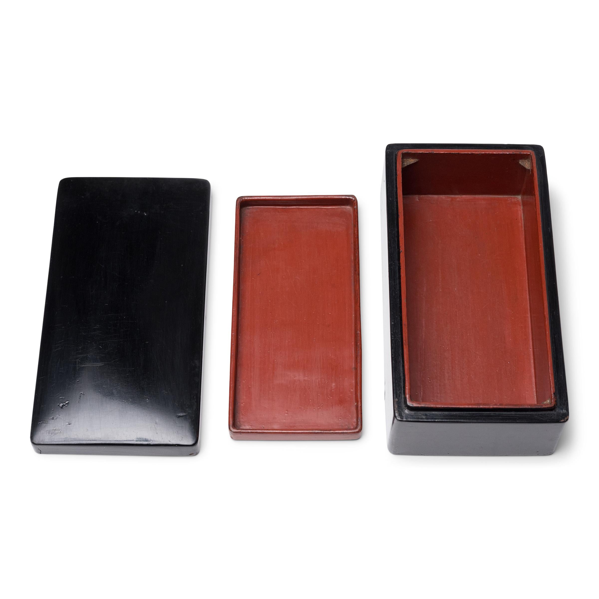 Caja china de laca negra para recuerdos, c. 1850 Minimalista