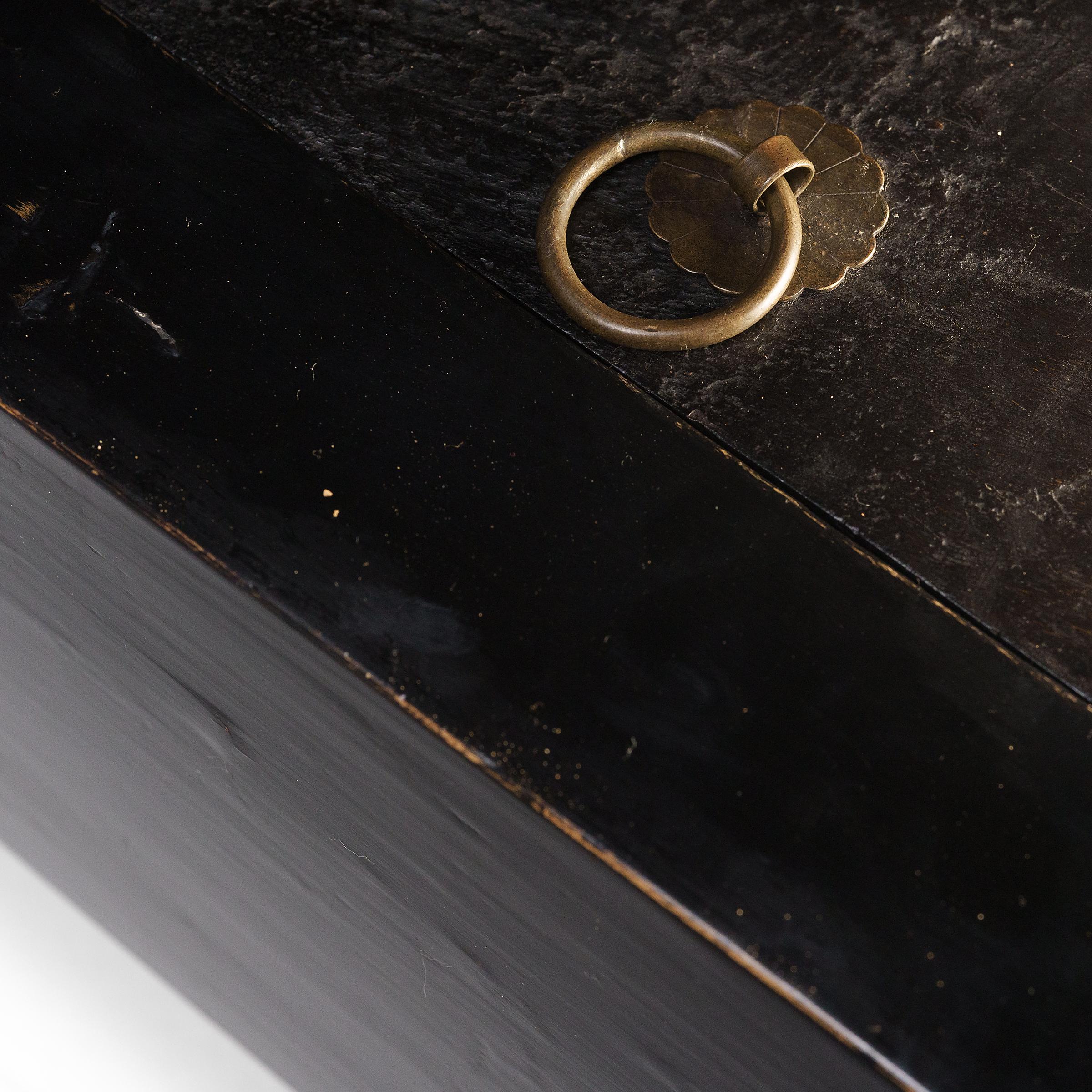 Lacquered Chinese Black Lacquer Locking Chest, c. 1850 For Sale