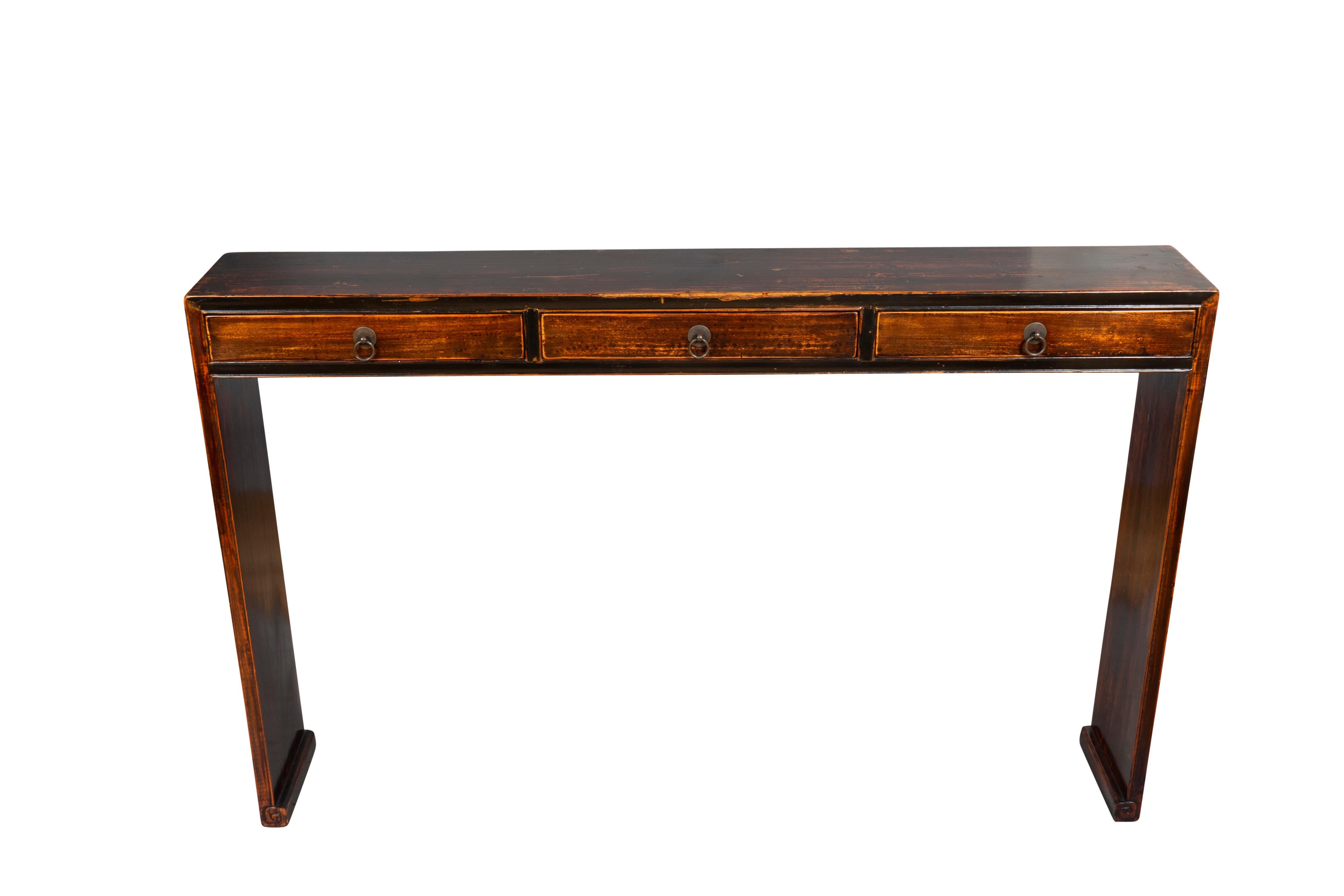 Lacquered Chinese Black Lacquer Narrow Console Table