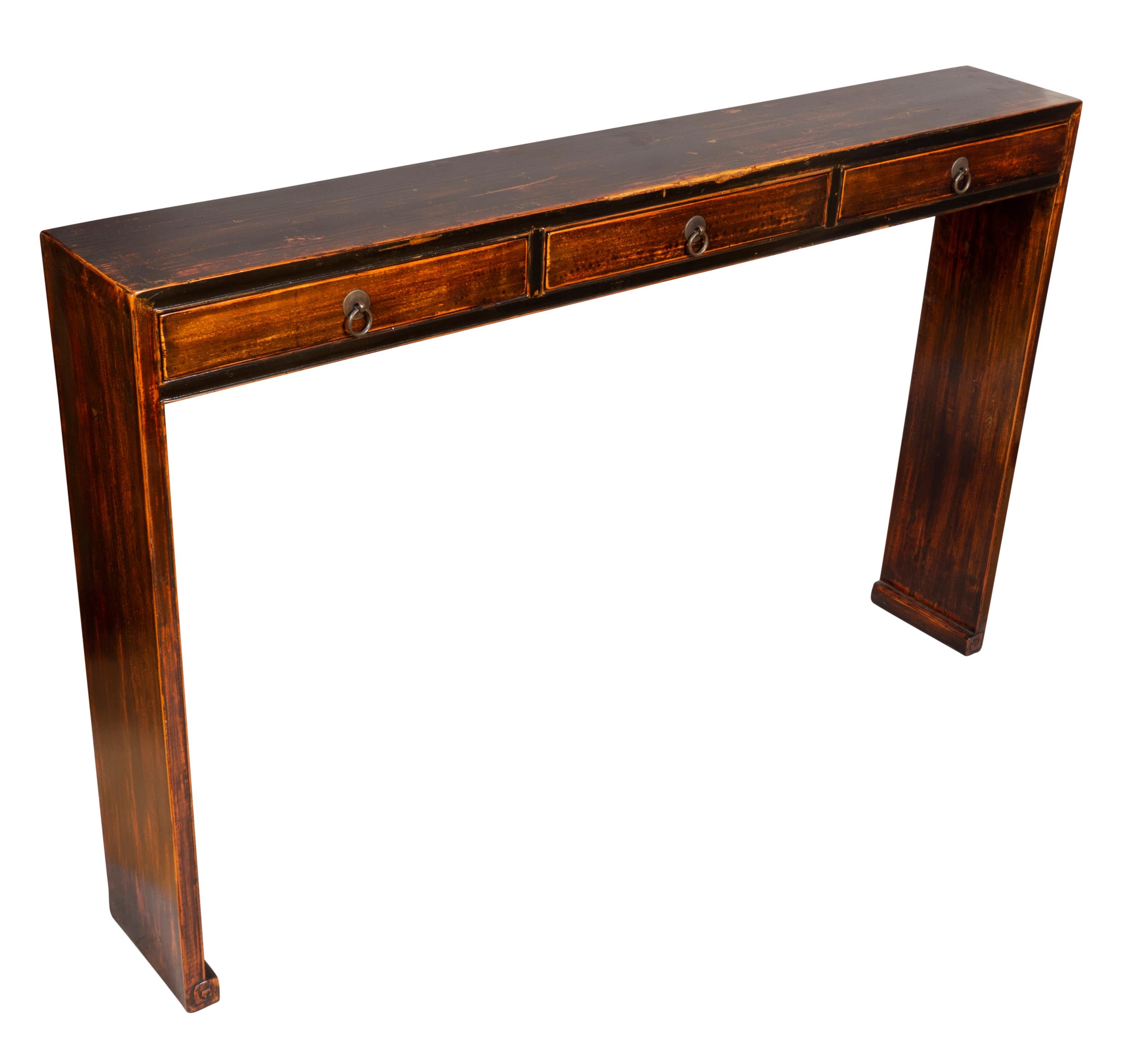 Wood Chinese Black Lacquer Narrow Console Table