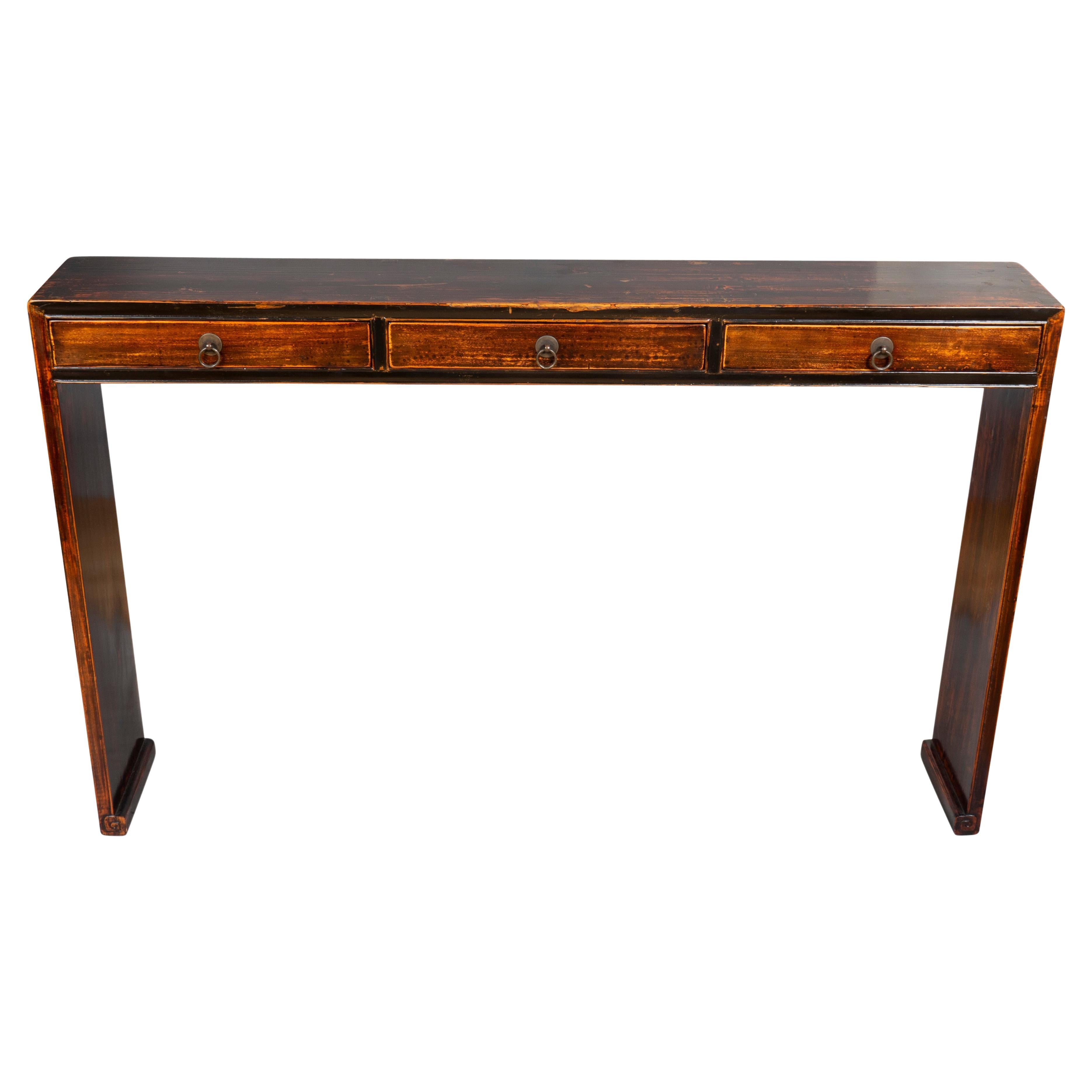 Chinese Black Lacquer Narrow Console Table