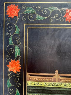 Chinese Black Lacquer Polychrome Six-Panel Screen or Room Divider