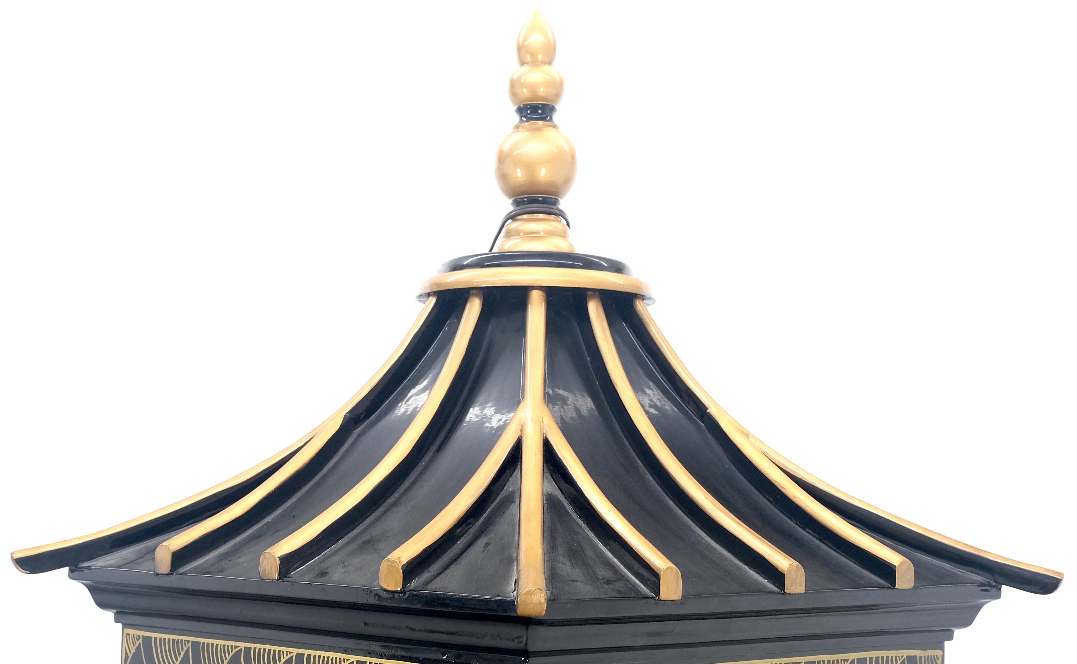 Chinesisch Schwarz Lack Rund Sechseck Pagode Top Perlmutt Vitrine Display im Angebot 3