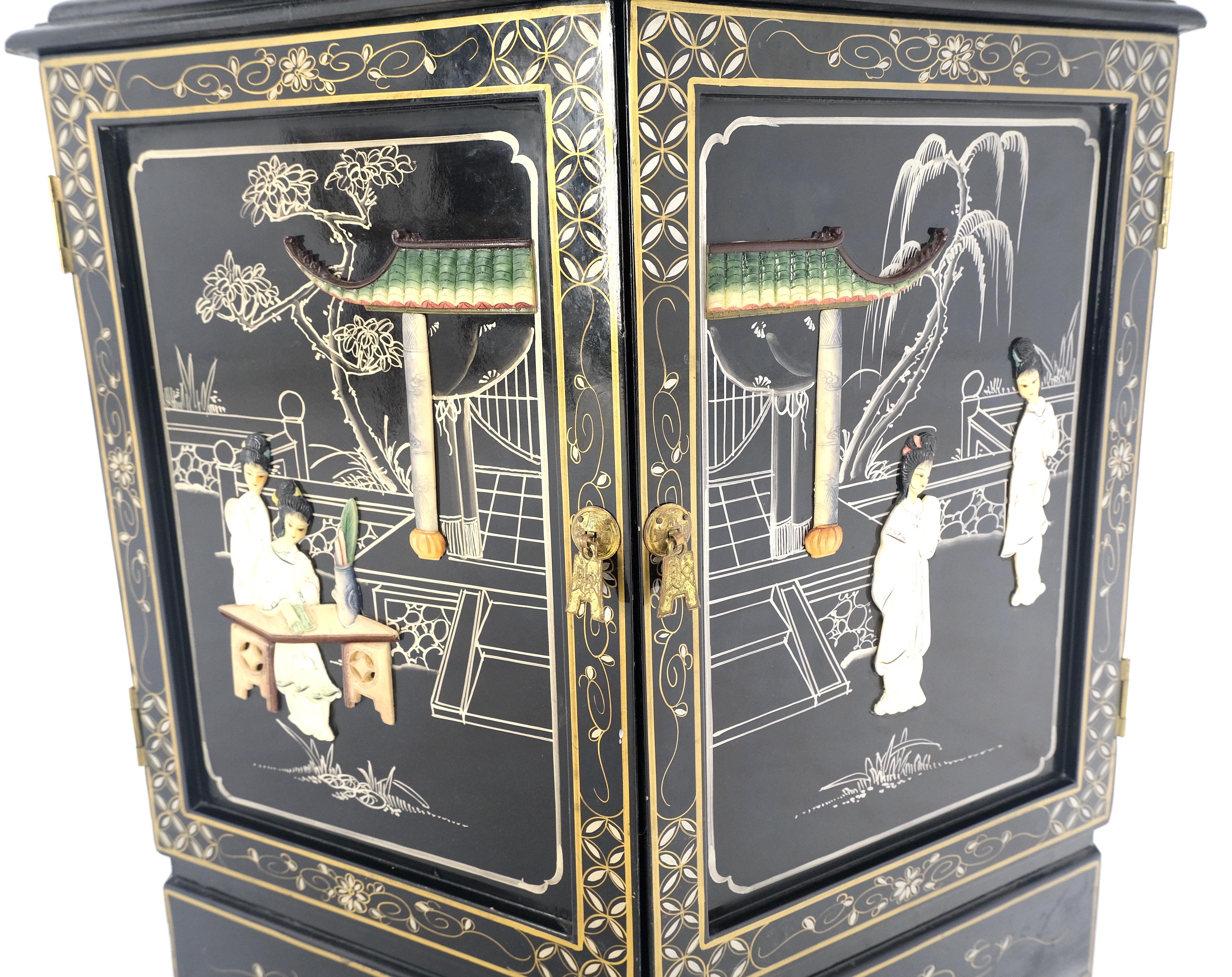 Chinesisch Schwarz Lack Rund Sechseck Pagode Top Perlmutt Vitrine Display im Angebot 4