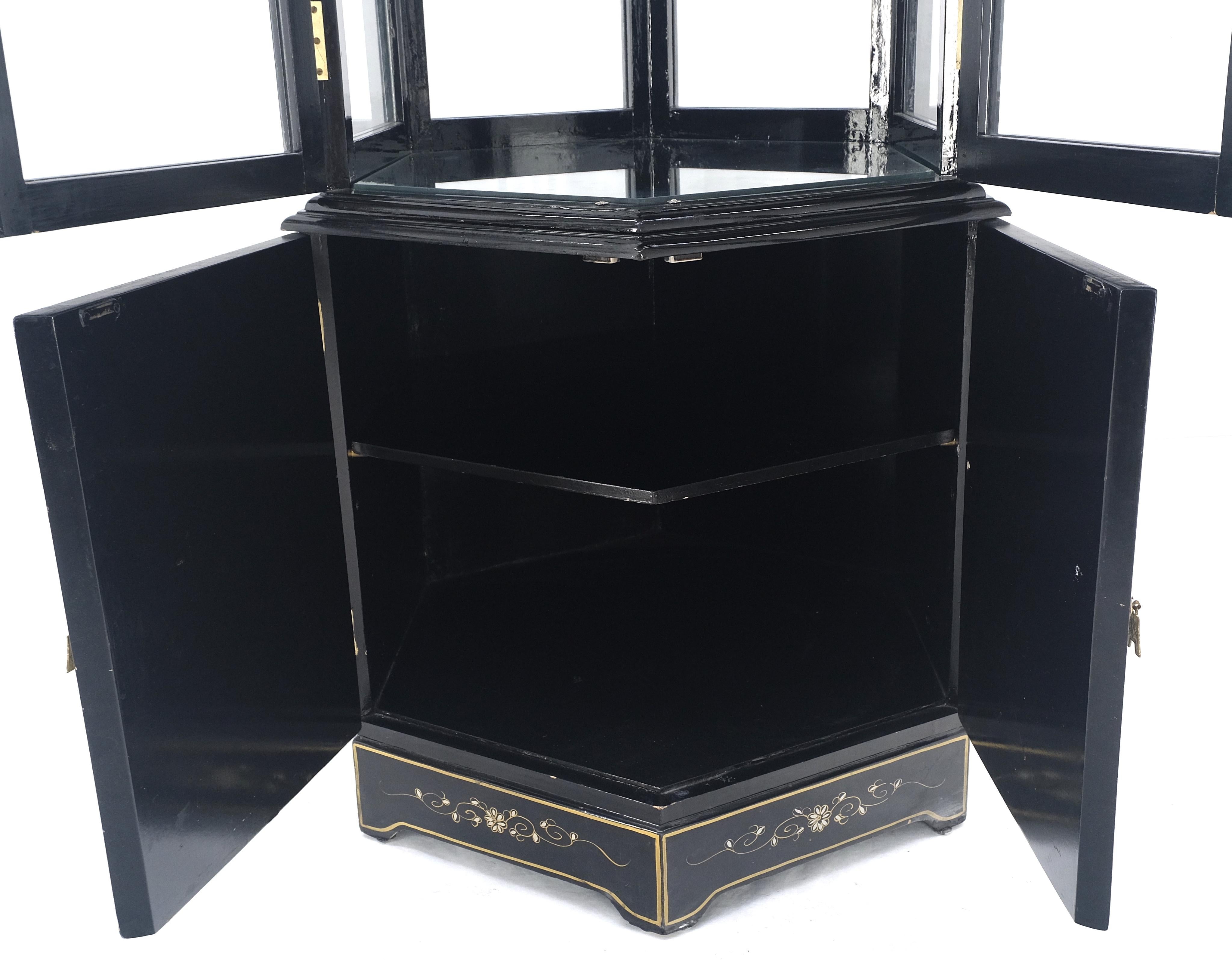 Chinesisch Schwarz Lack Rund Sechseck Pagode Top Perlmutt Vitrine Display im Angebot 2