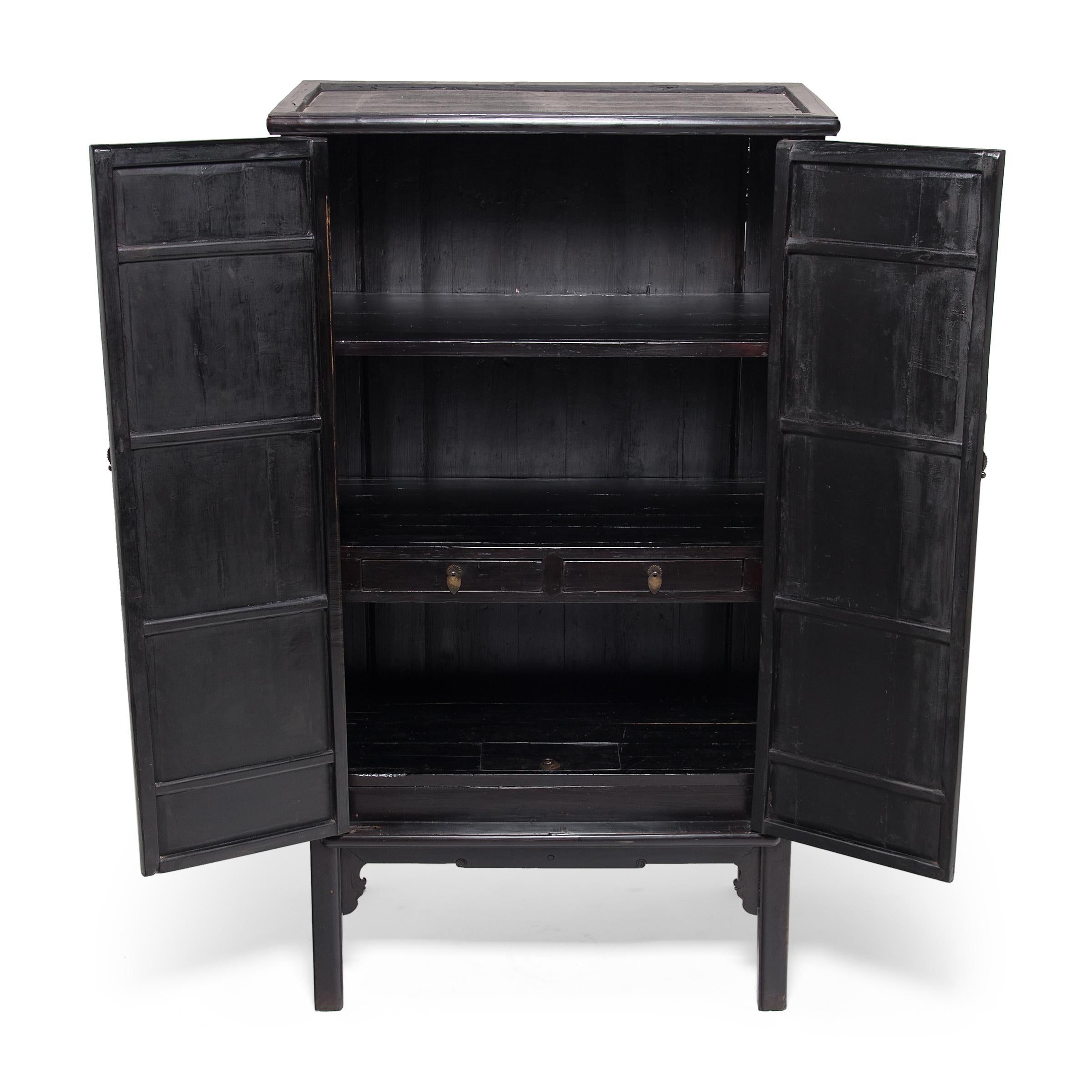 Elm Chinese Black Lacquer Scholar's Cabinet, circa 1850