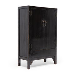 Chinese Black Lacquer Square Corner Cabinet, c. 1850
