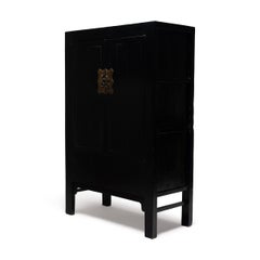 Chinese Black Lacquer Square Corner Cabinet, c. 1850
