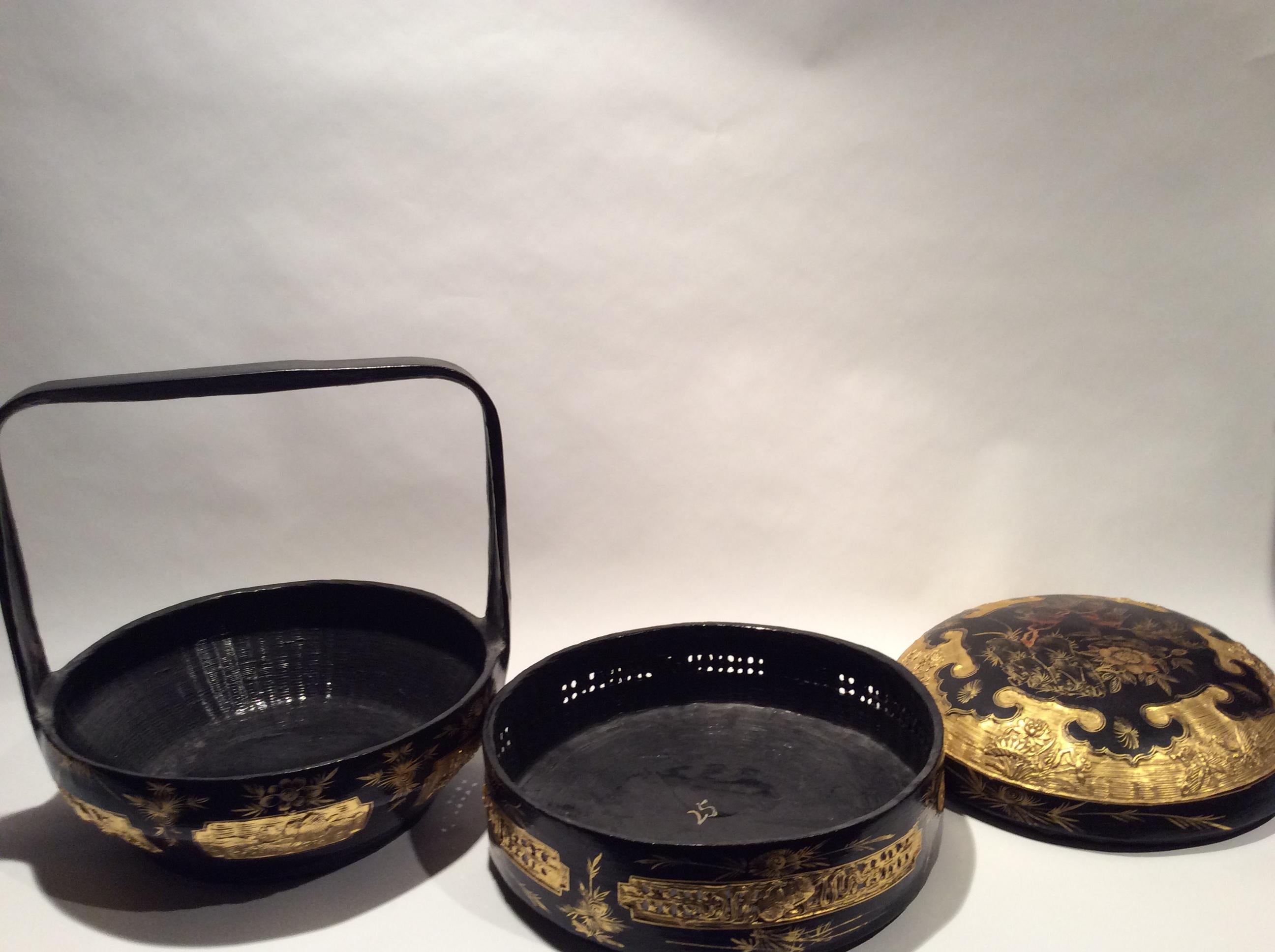 Chinese Black Lacquer Stacking Lunch Box 1