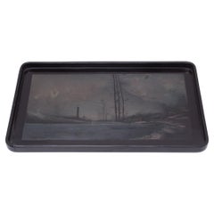 Chinese Black Lacquer Tray with Painted Winter Landscape, c. 1850