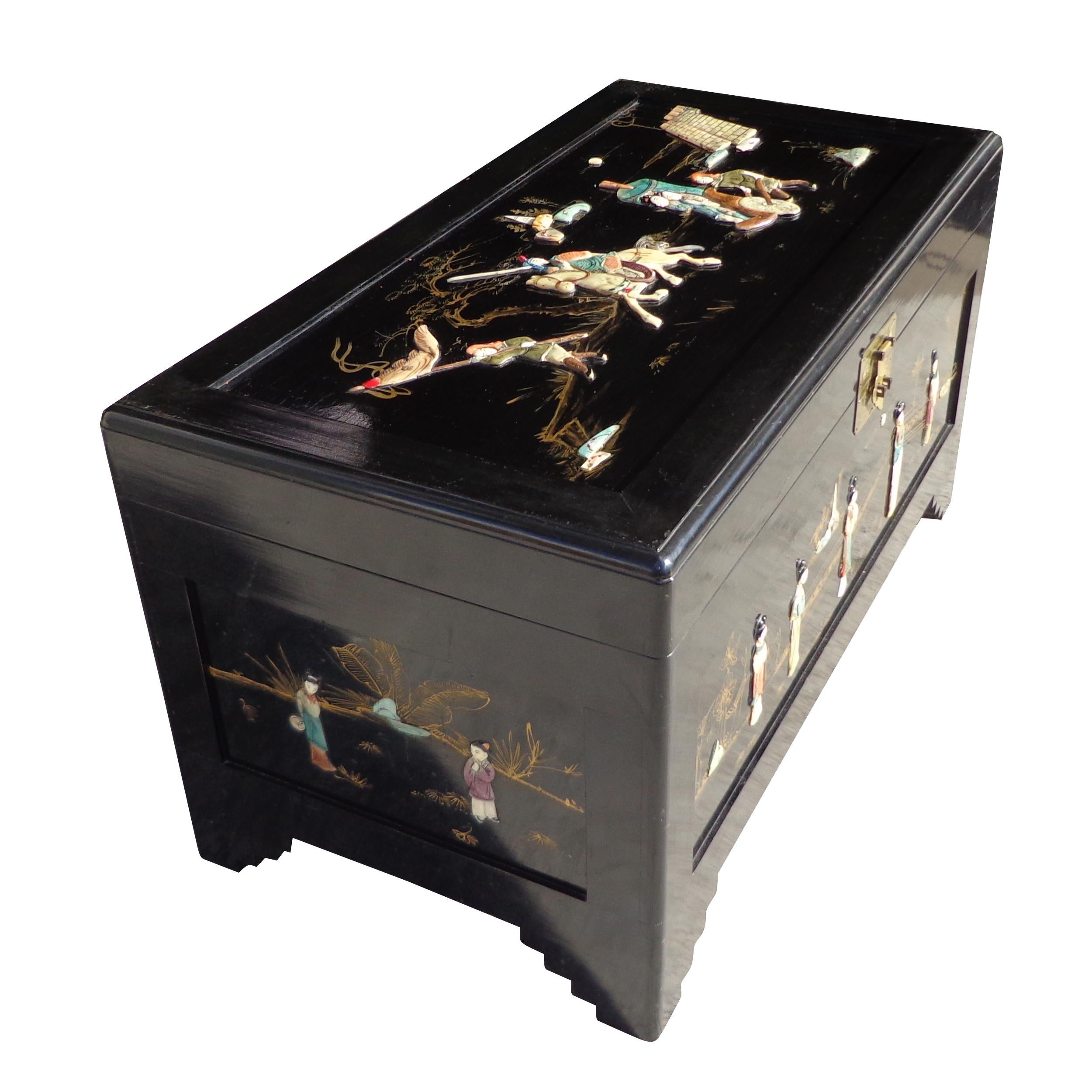 Chinese Export Chinese Black Lacquer Wedding Chest For Sale