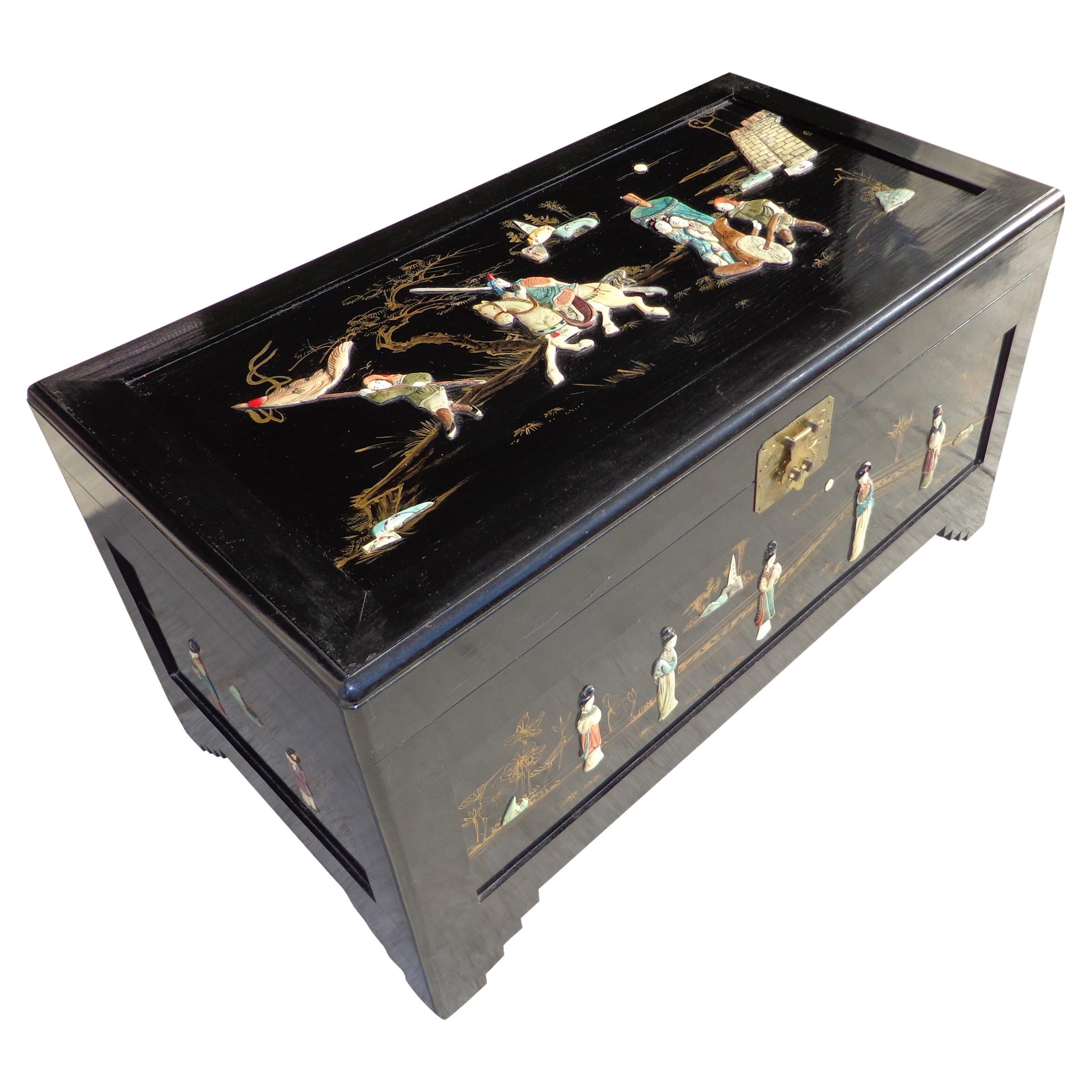 Chinese Black Lacquer Wedding Chest For Sale