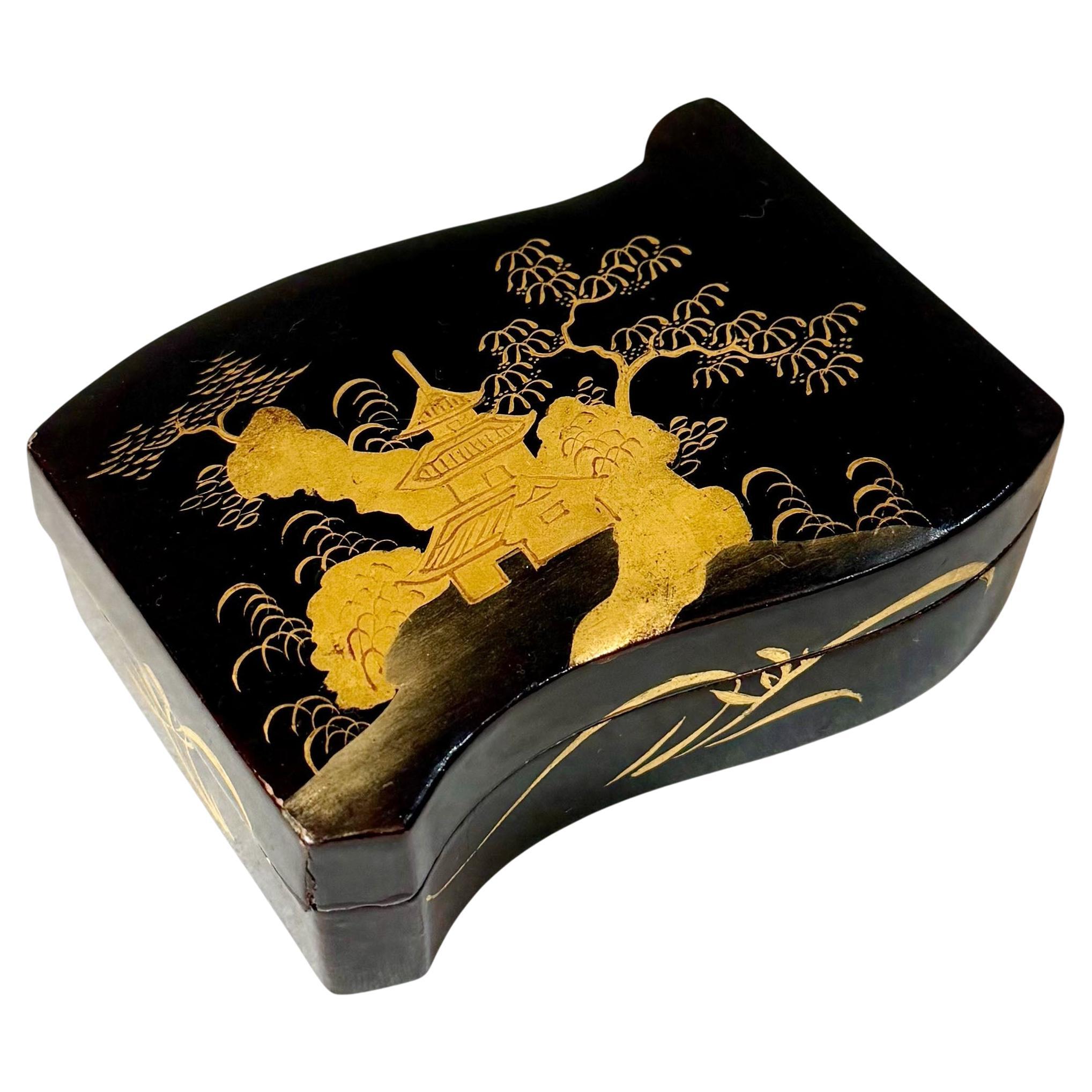Chinese Black Lacquer Work Box For Sale
