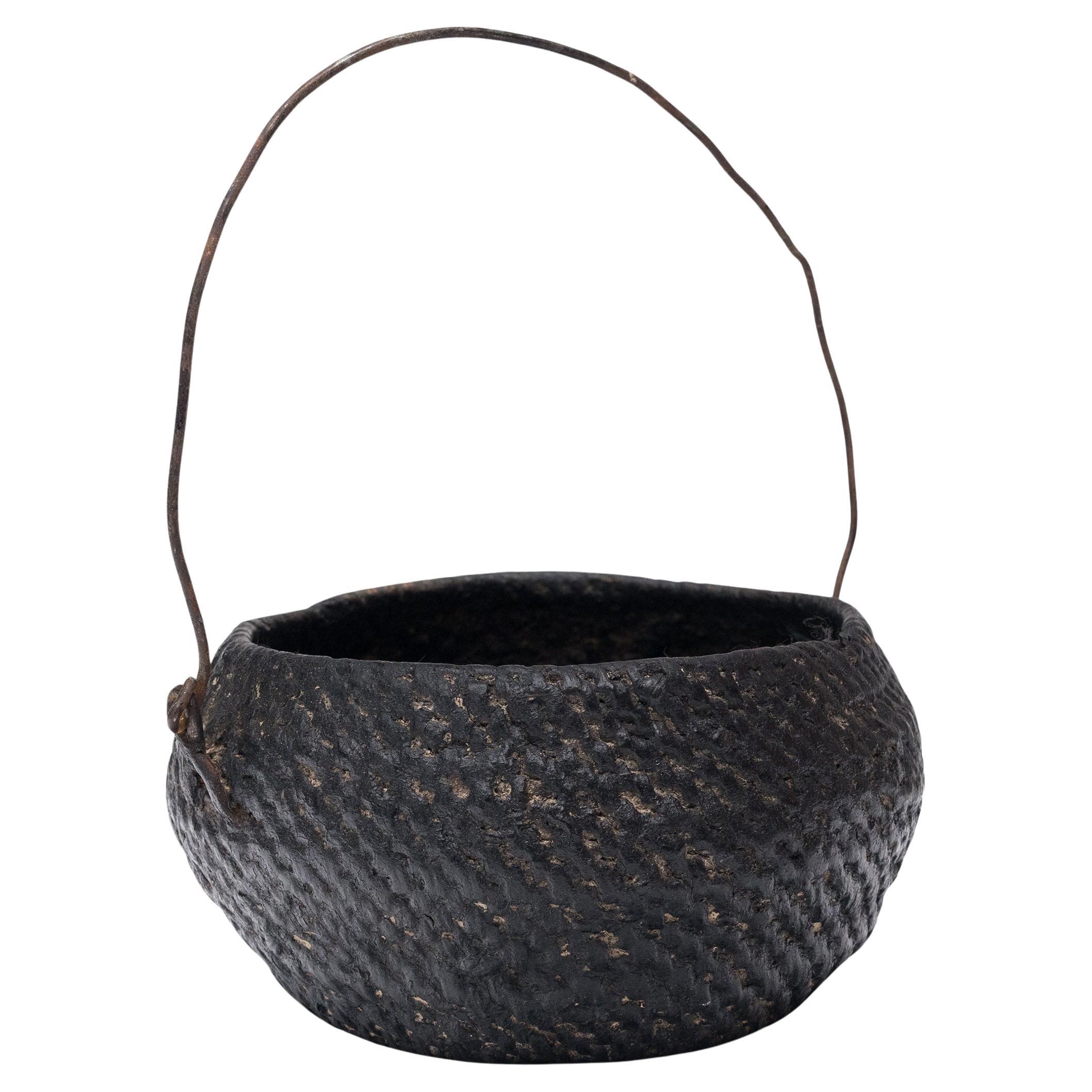 Chinese Black Lacquer Woven Basket, c. 1900