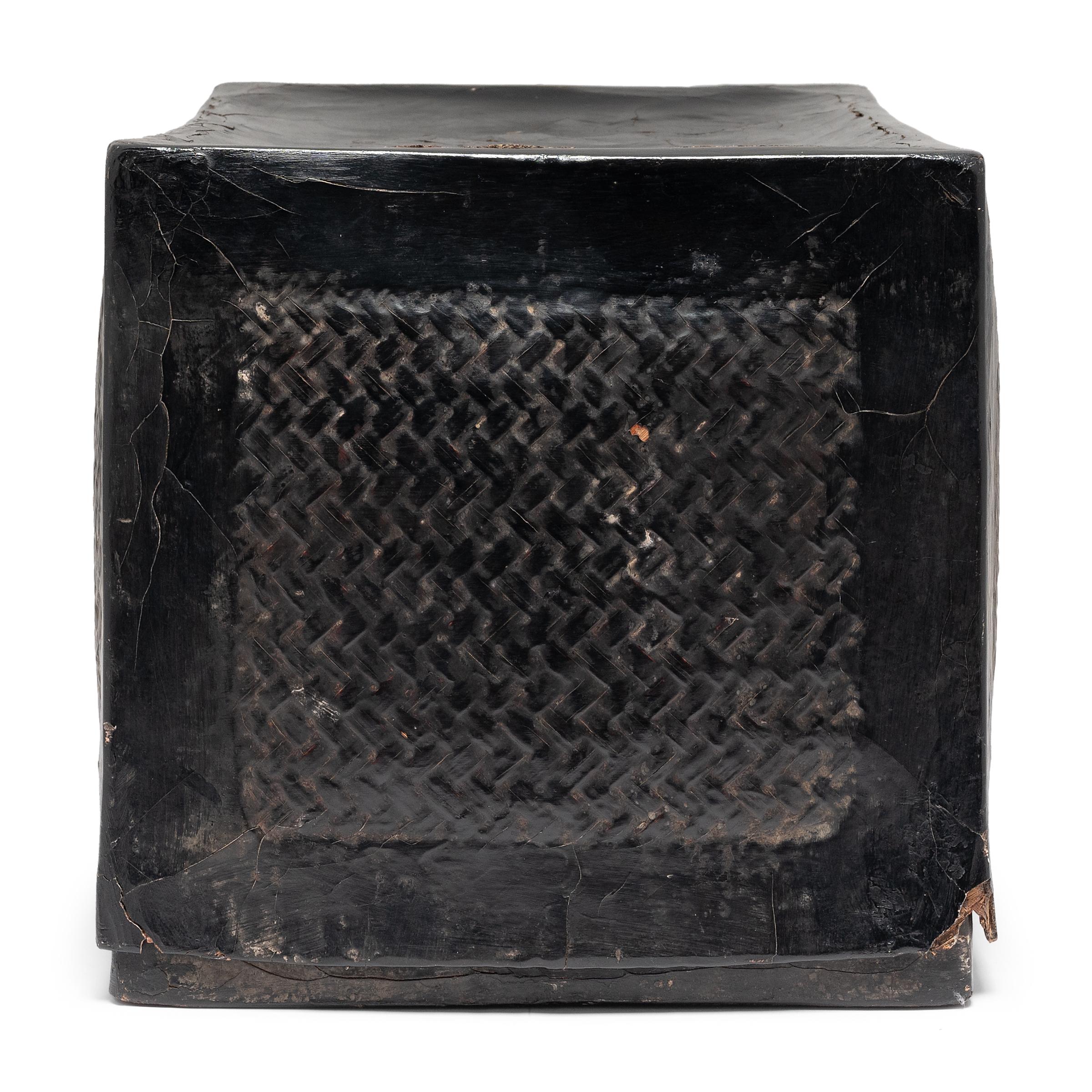 Rustic Chinese Black Lacquer Woven Box, c. 1900
