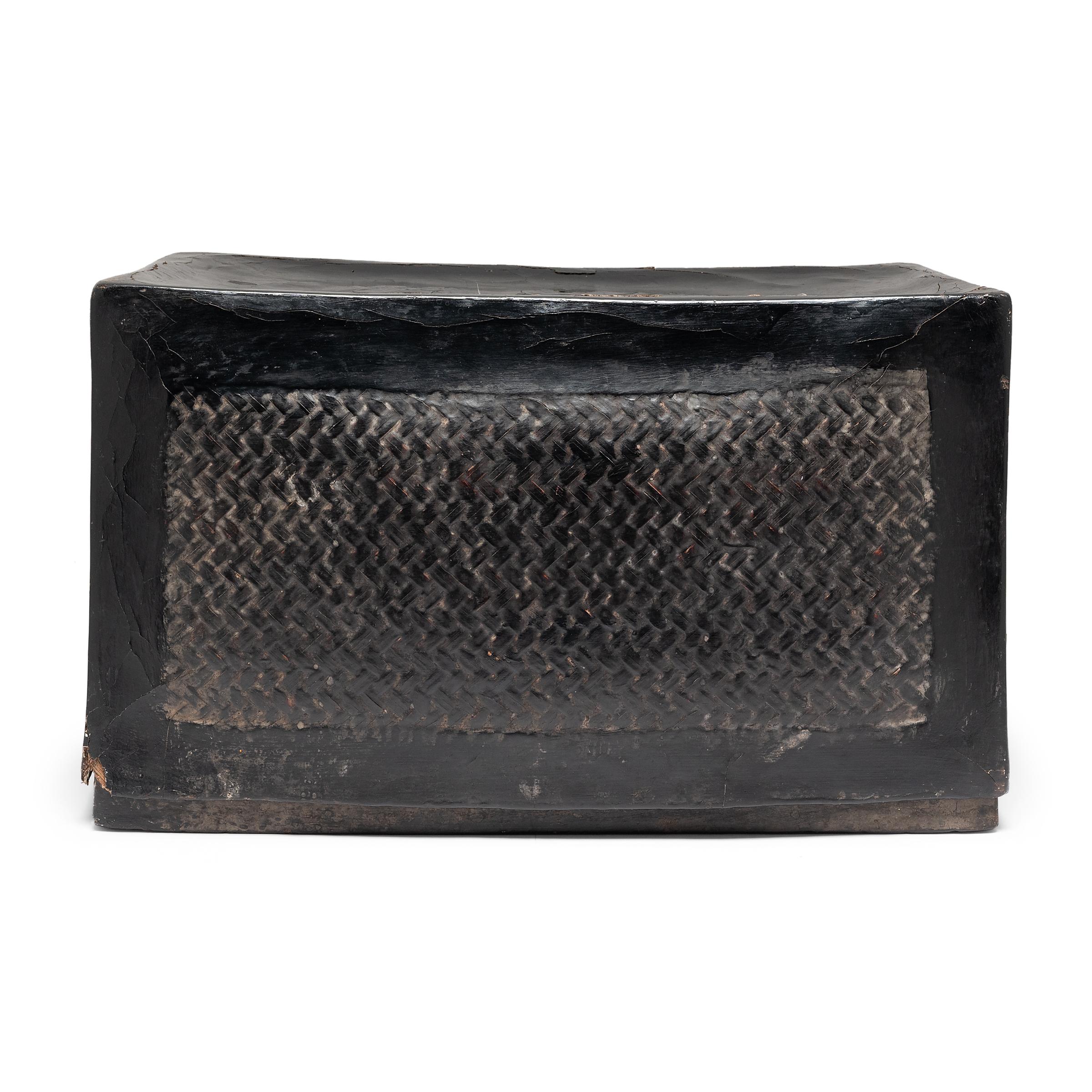 Southeast Asian Chinese Black Lacquer Woven Box, c. 1900