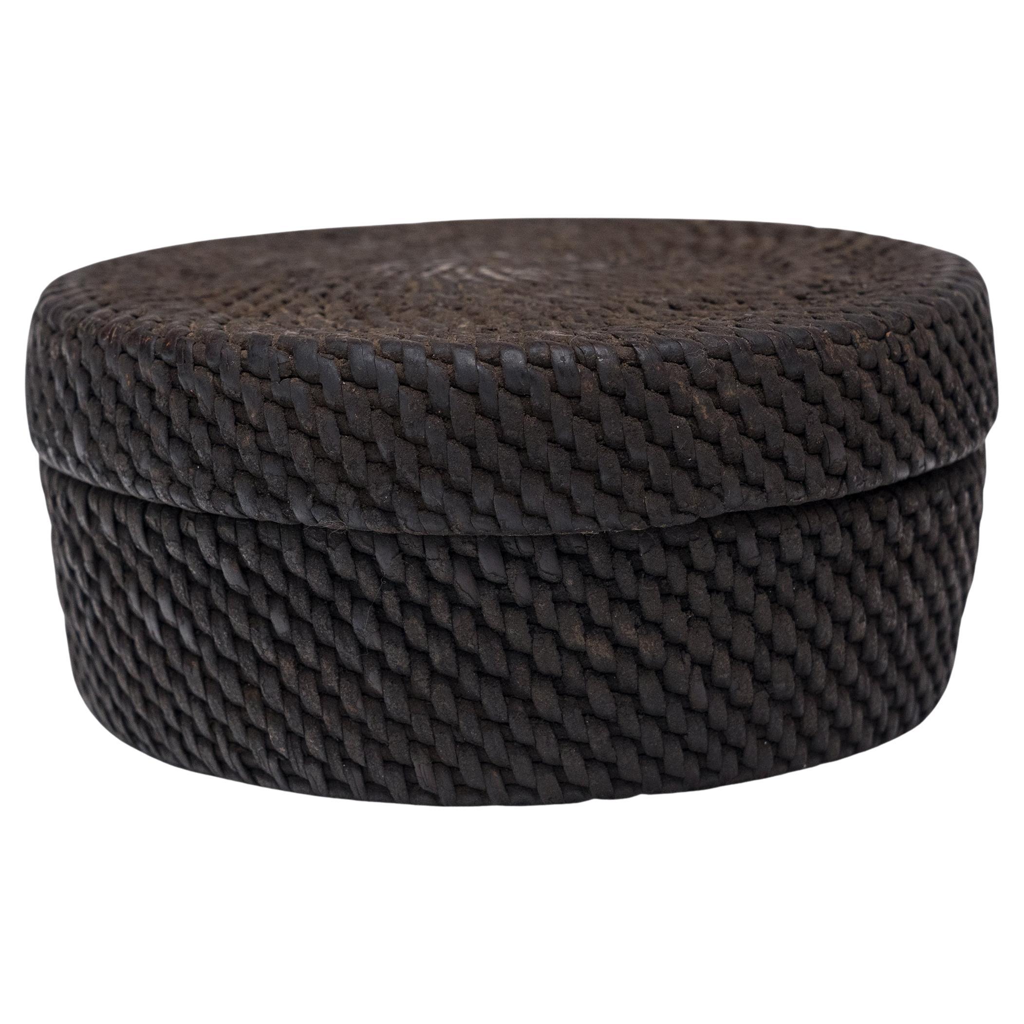 Chinese Black Lacquer Woven Box, c. 1900 For Sale