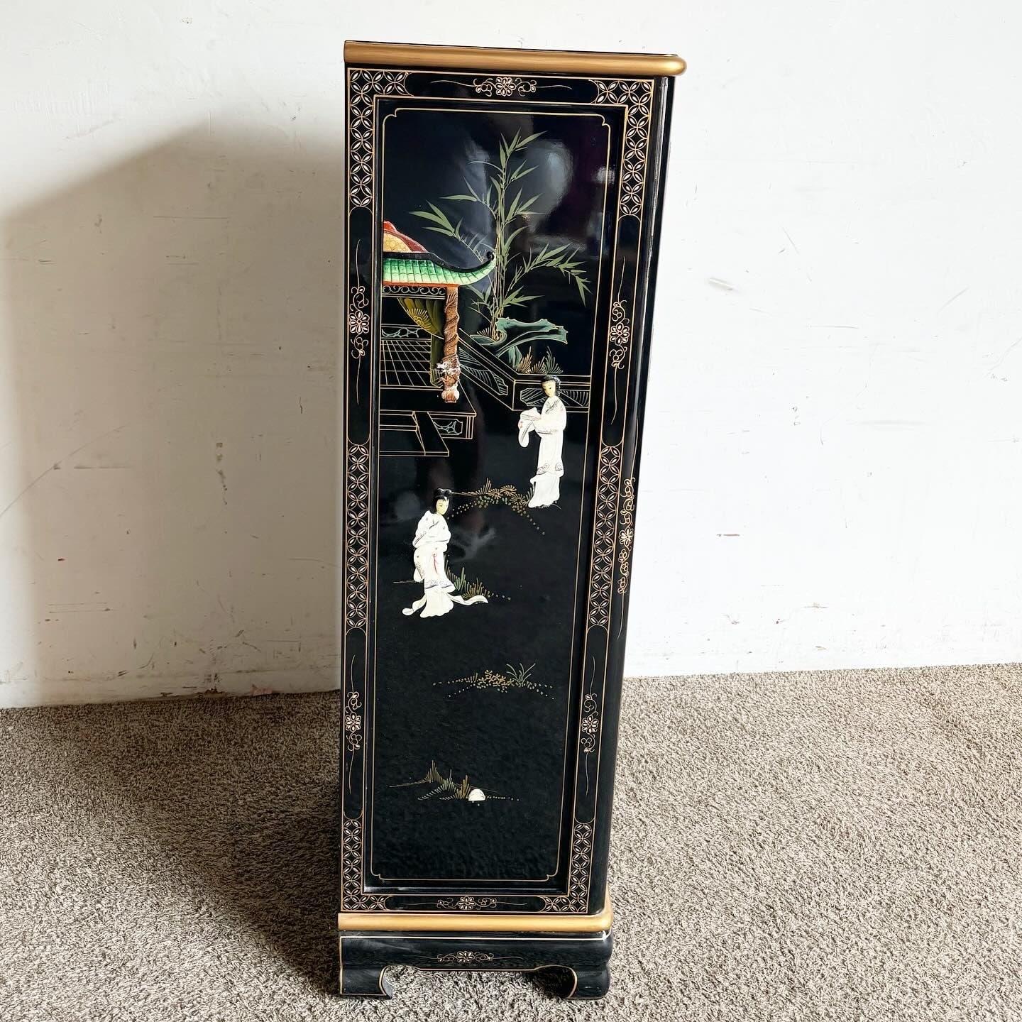 Chinesischer schwarz lackierter und goldfarbener handbemalter Dessous-Schrank im Angebot 3