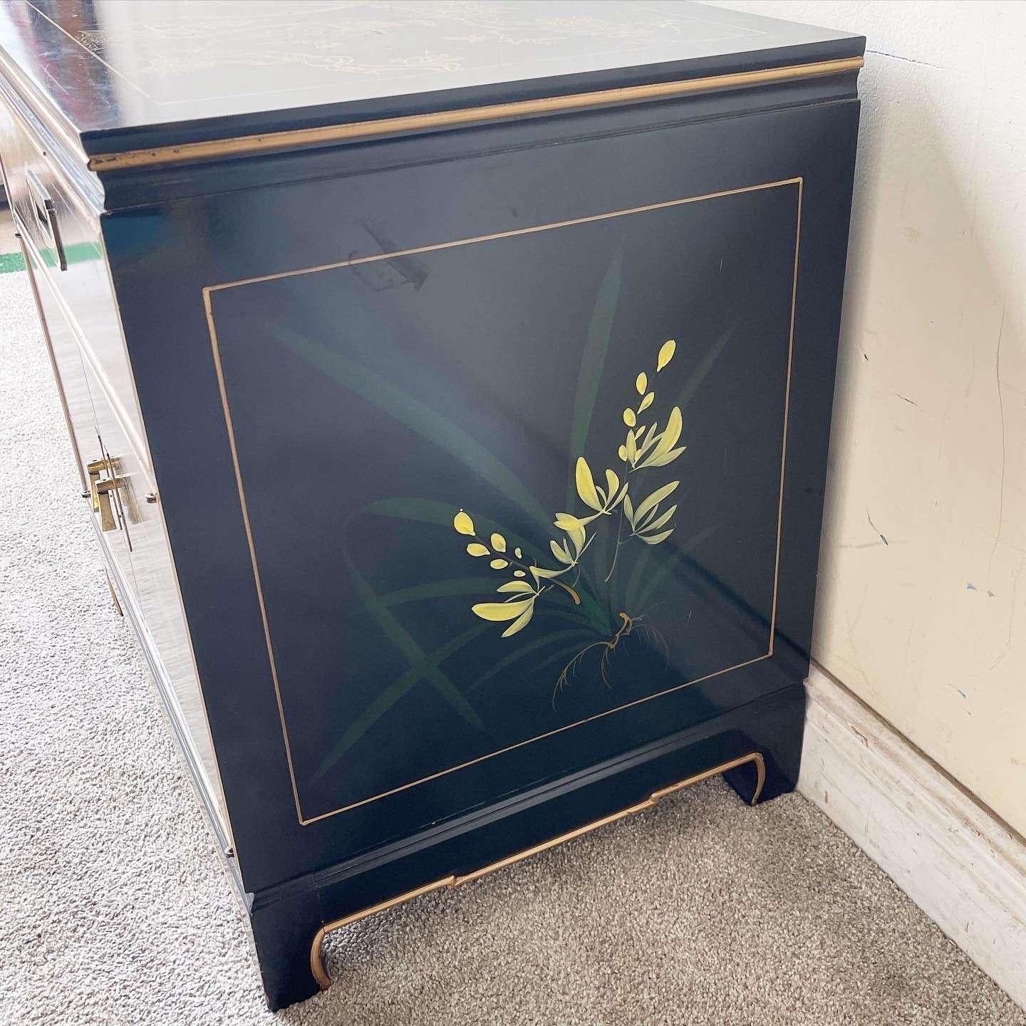 Taiwanese Chinese Black Lacquered and Gold Nightstand/End Table For Sale