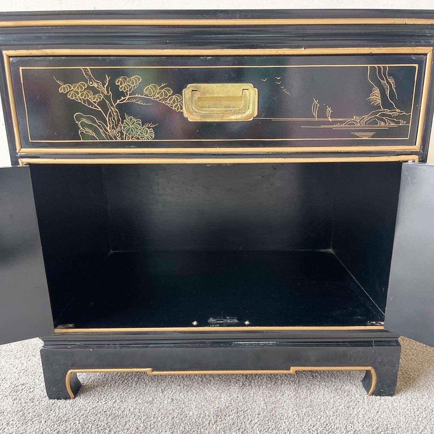 Chinese Black Lacquered and Gold Nightstand/End Table For Sale 3