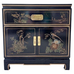 Used Chinese Black Lacquered and Gold Nightstand/End Table