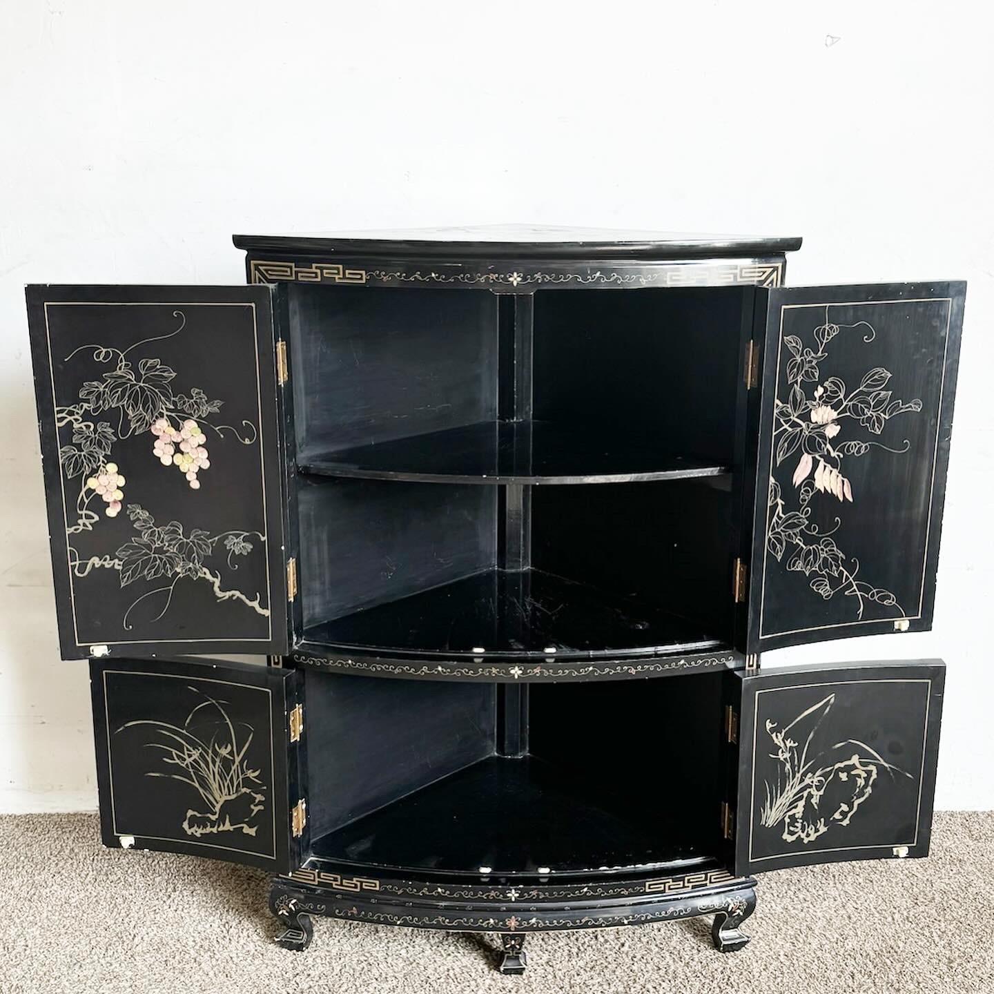 Chinese Black Lacquered and Hand Painted Demi Lune Cabinet For Sale 3