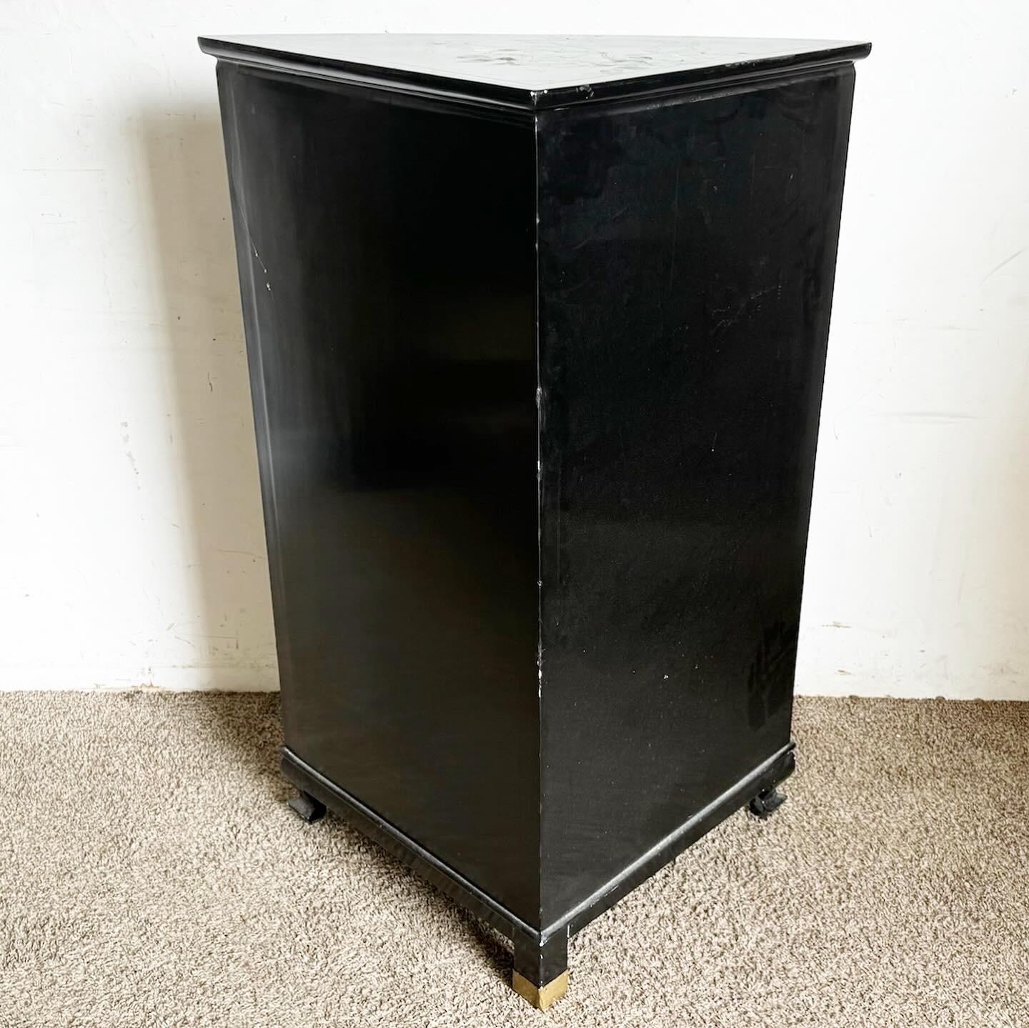 Chinese Black Lacquered and Hand Painted Demi Lune Cabinet For Sale 4