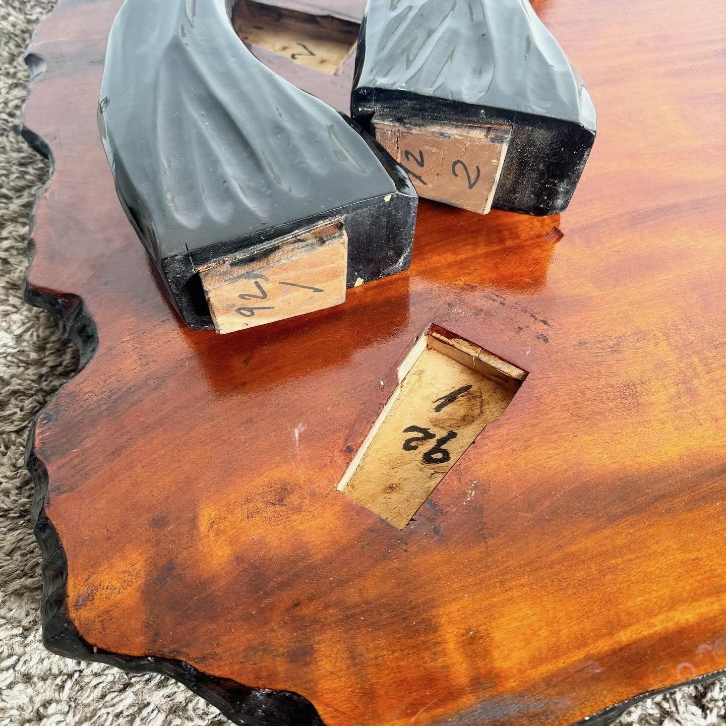 Late 20th Century Chinese Black Lacquered and Hand Painted With Mother of Pearl Inlay Coffee Table