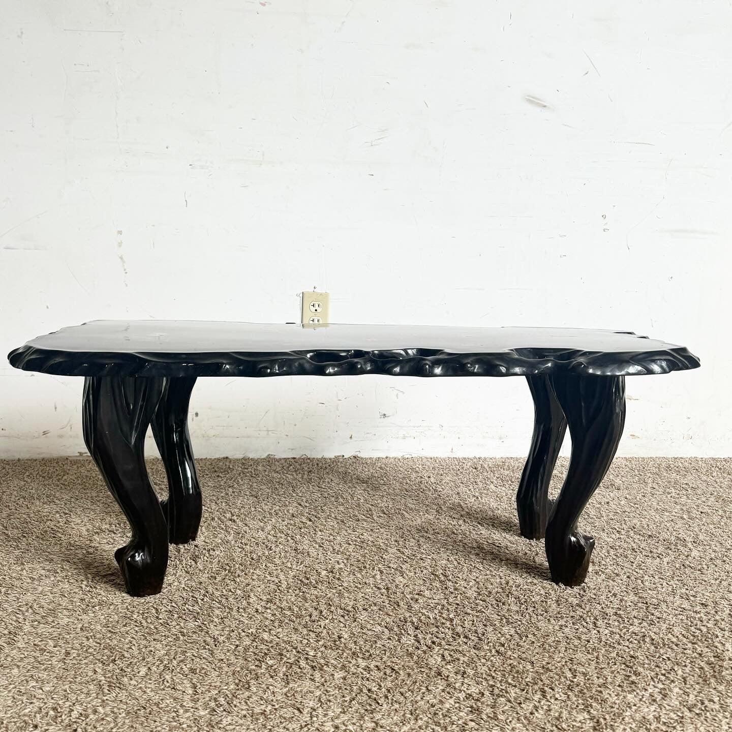 Chinese Black Lacquered and Hand Painted With Mother of Pearl Inlay Coffee Table 2
