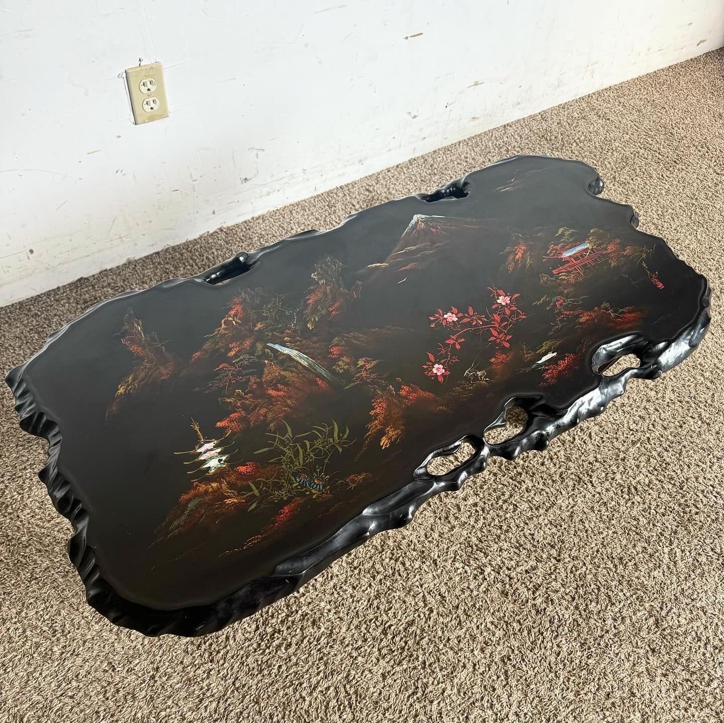 Chinese Black Lacquered and Hand Painted With Mother of Pearl Inlay Coffee Table 3