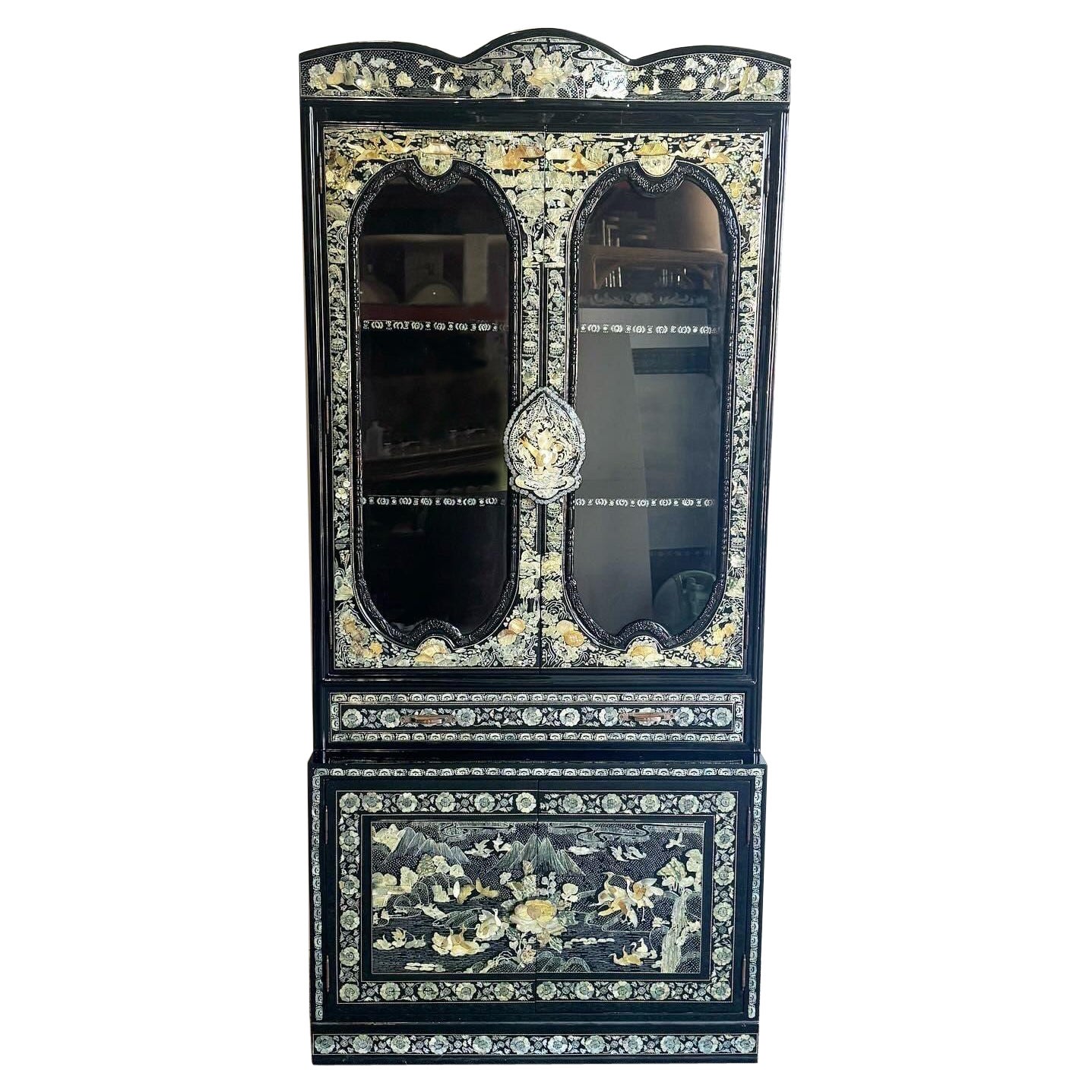 Chinese Black Lacquered and Mother of Pearl Inlaid Display Cabinet