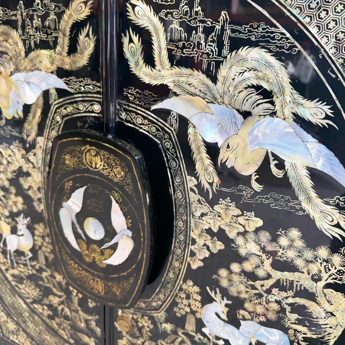 Chinese Black Lacquered and Mother of Pearl Inlay Armoire/Closet 2