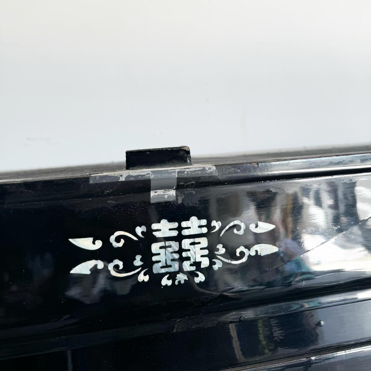 Chinese Black Lacquered and Mother of Pearl Inlay Armoire/Closet 3