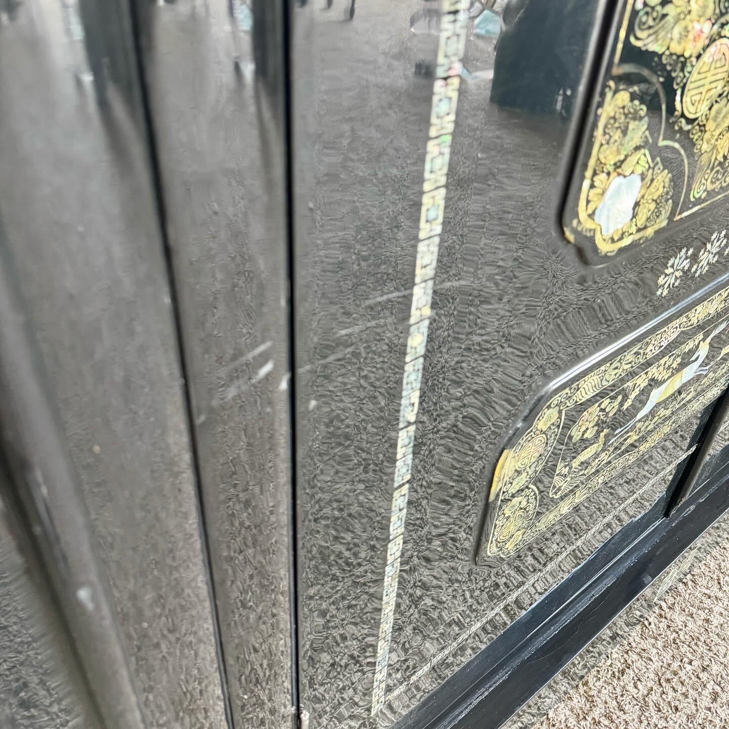 Chinese Black Lacquered and Mother of Pearl Inlay Armoire/Closet 4