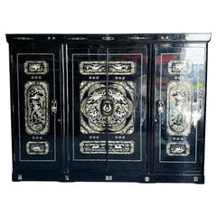 Chinese Black Lacquered and Mother of Pearl Inlay Armoire/Closet