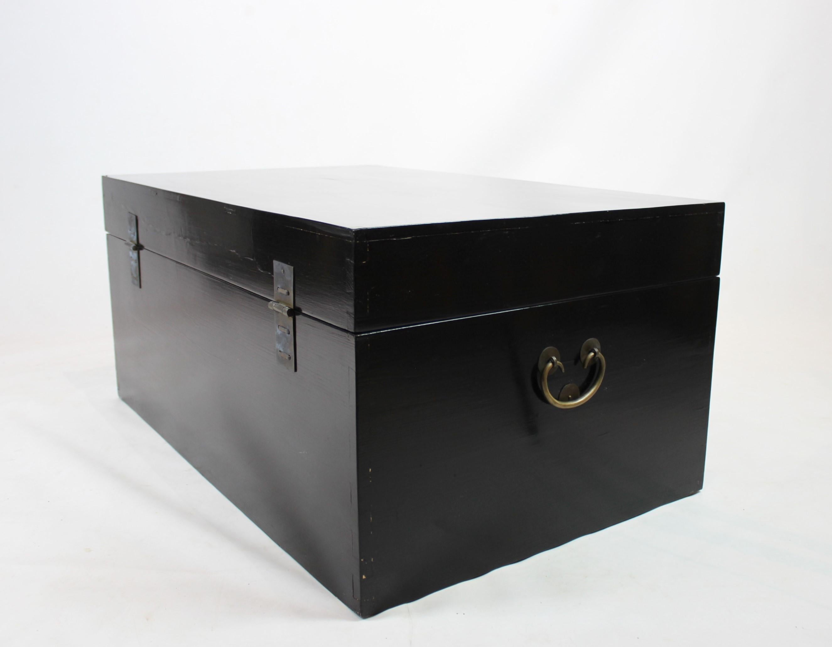 Wood Chinese Black Lacquered Chest from the 1940s
