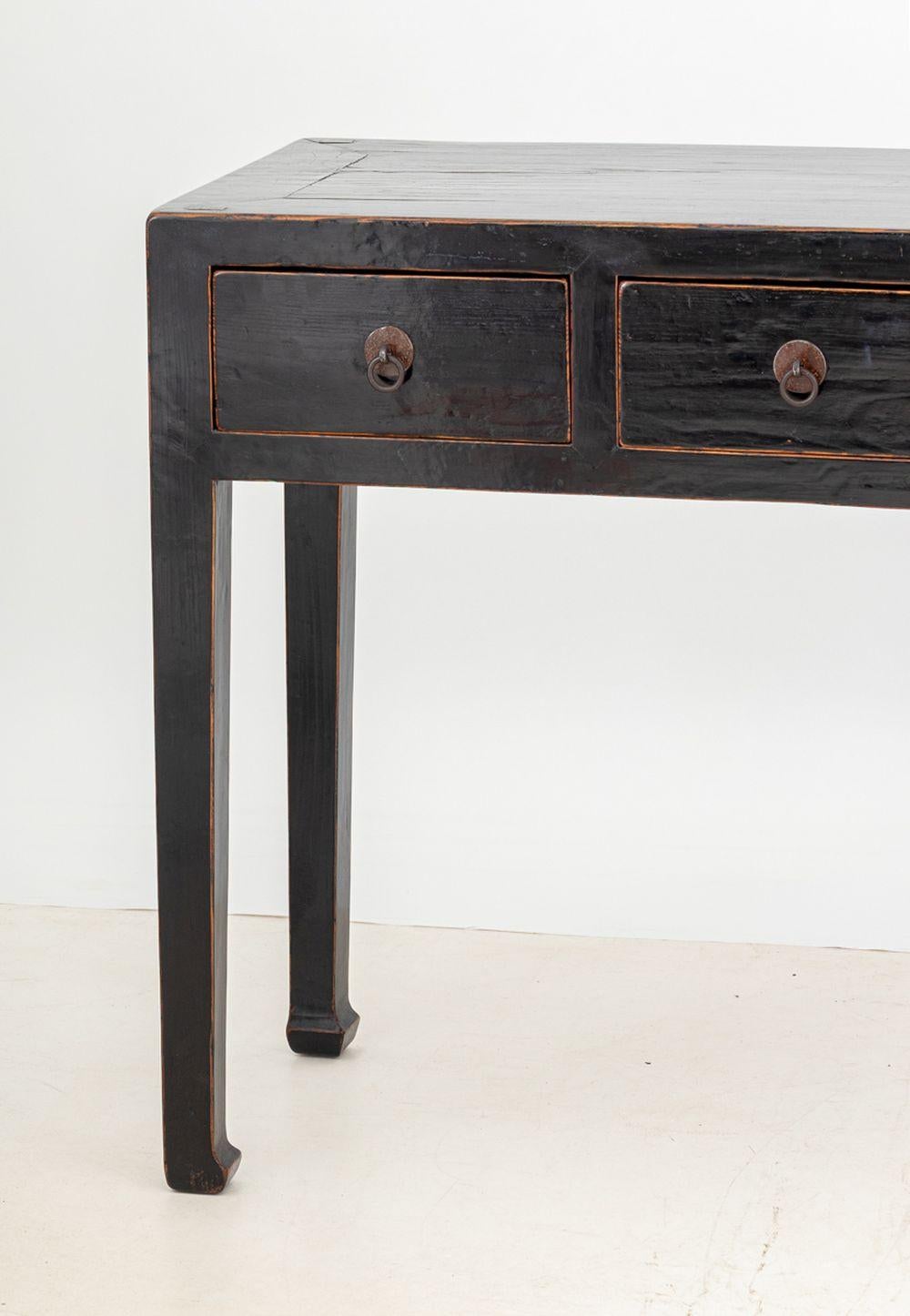 Qing Chinese Black Lacquered Console Table, 19th C. For Sale