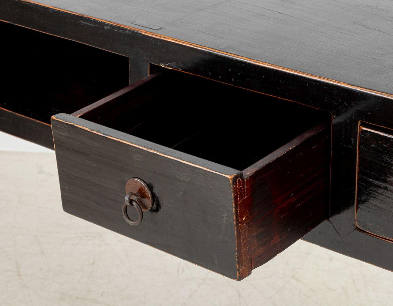 Ebonized Chinese Black Lacquered Console Table, 19th C. For Sale