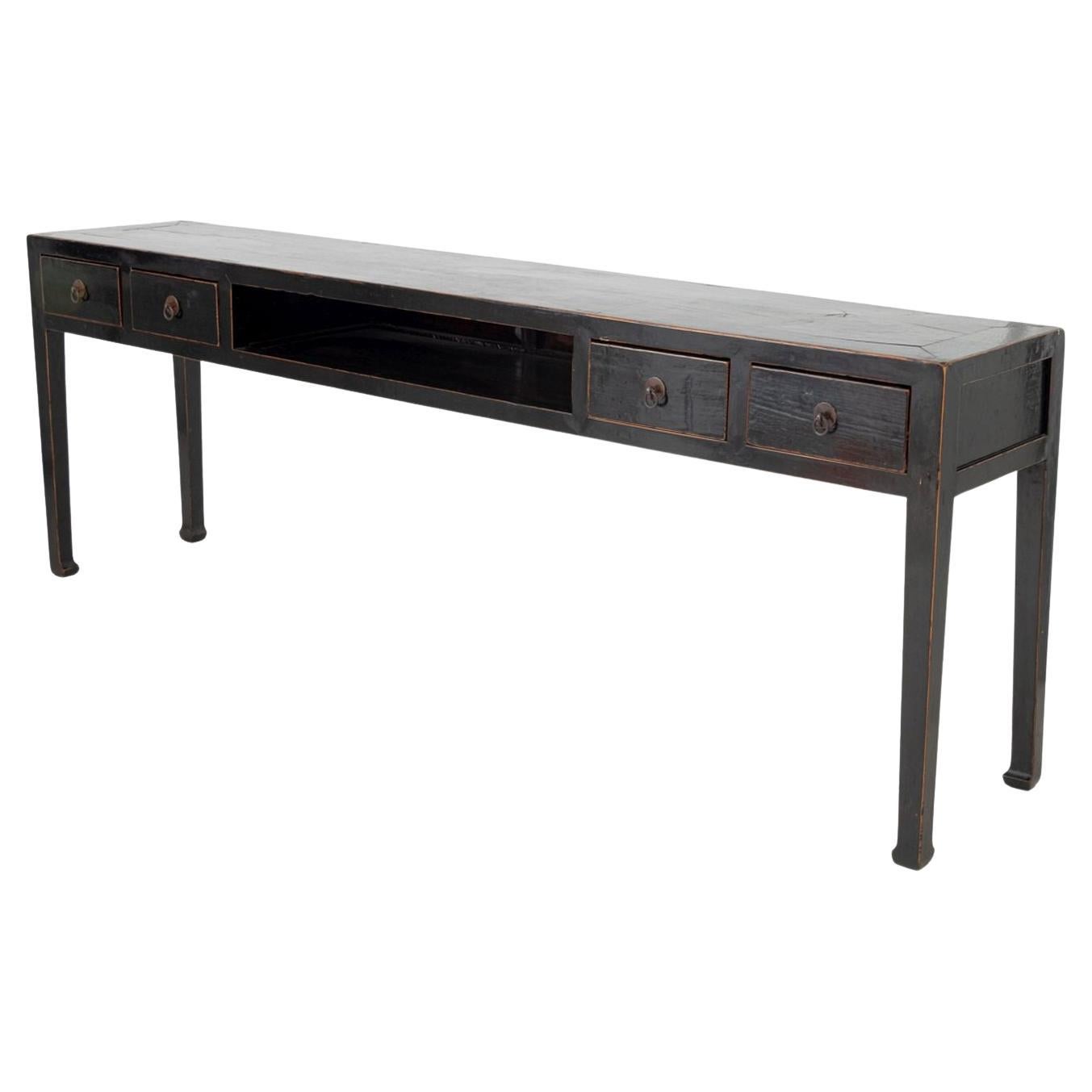 Chinese Black Lacquered Console Table, 19th C. For Sale