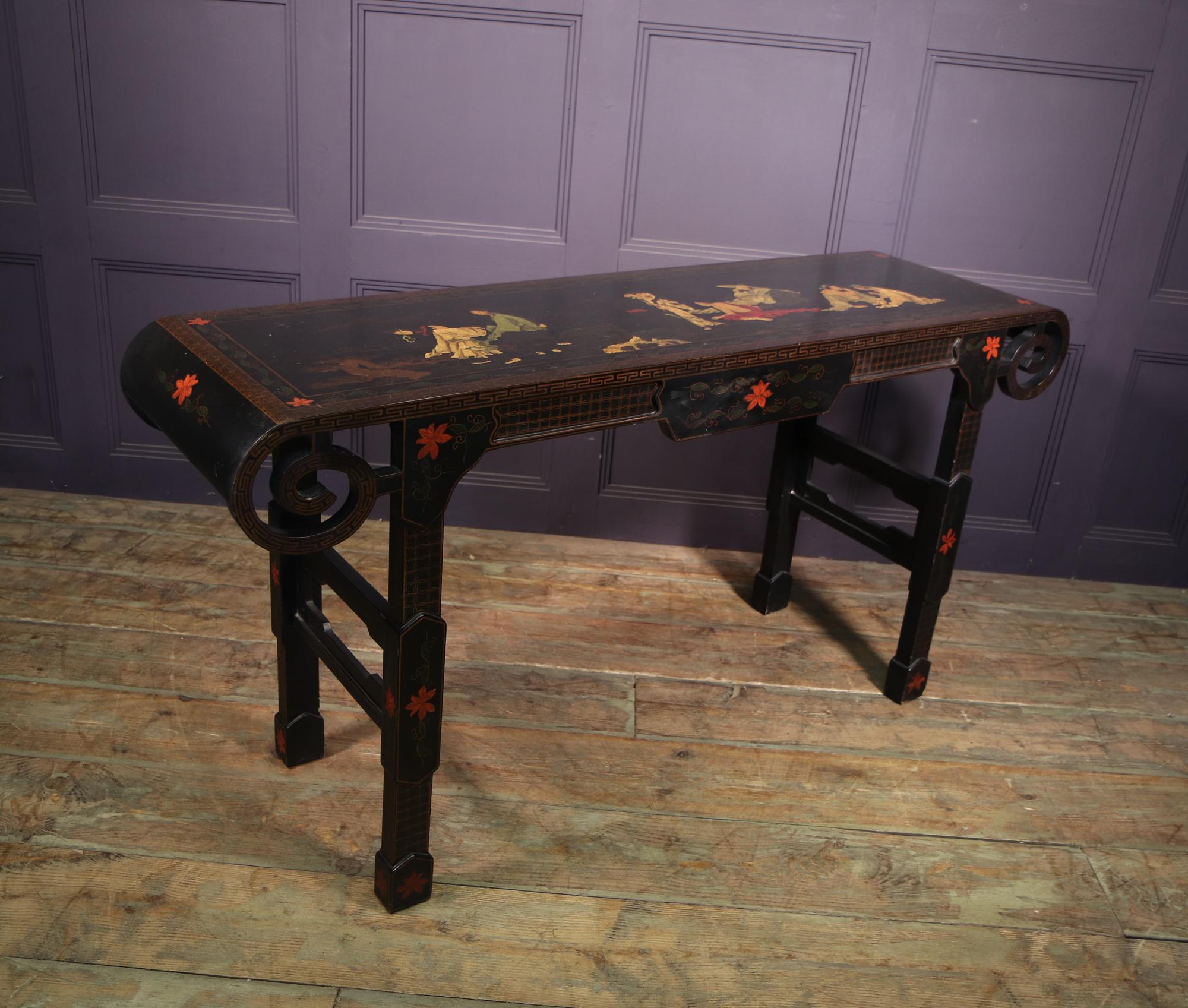 Chinese Black Lacquered Console Table 5